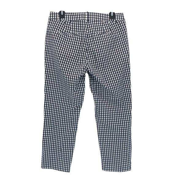 J Crew Factory Pants Womens 8 Gingham Cropped Straight Skimmer Cotton Navy Blue - Picture 5 of 9